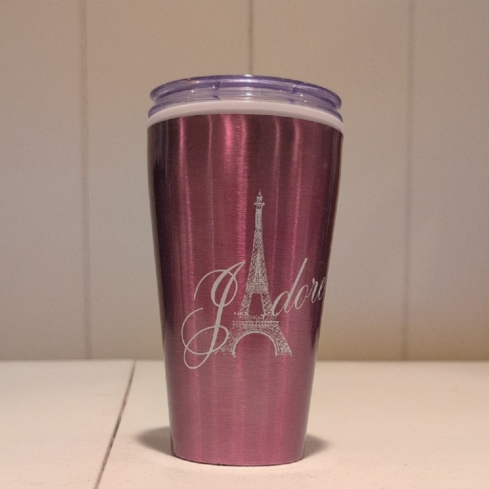 Purple Travel Tumbler with Eiffel Tower Design